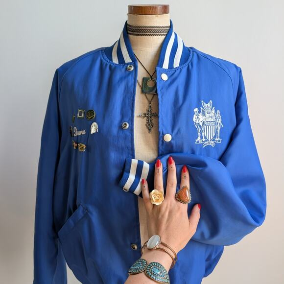 Vintage Blue Varsity Bomber Jacket Preppy Liberty Drill Team Sporty Coat Medium - Picture 7 of 16